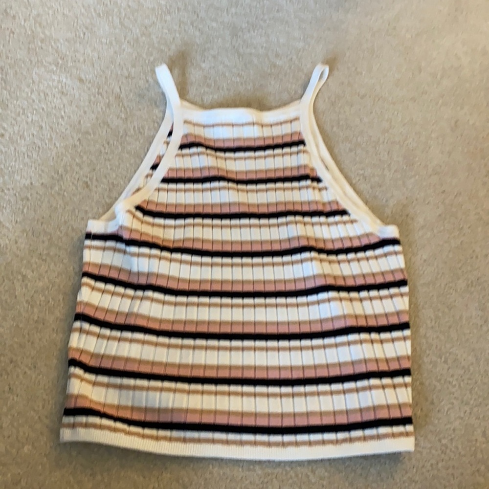 H&M ribbed top, pink, tan, black & white size: medium
